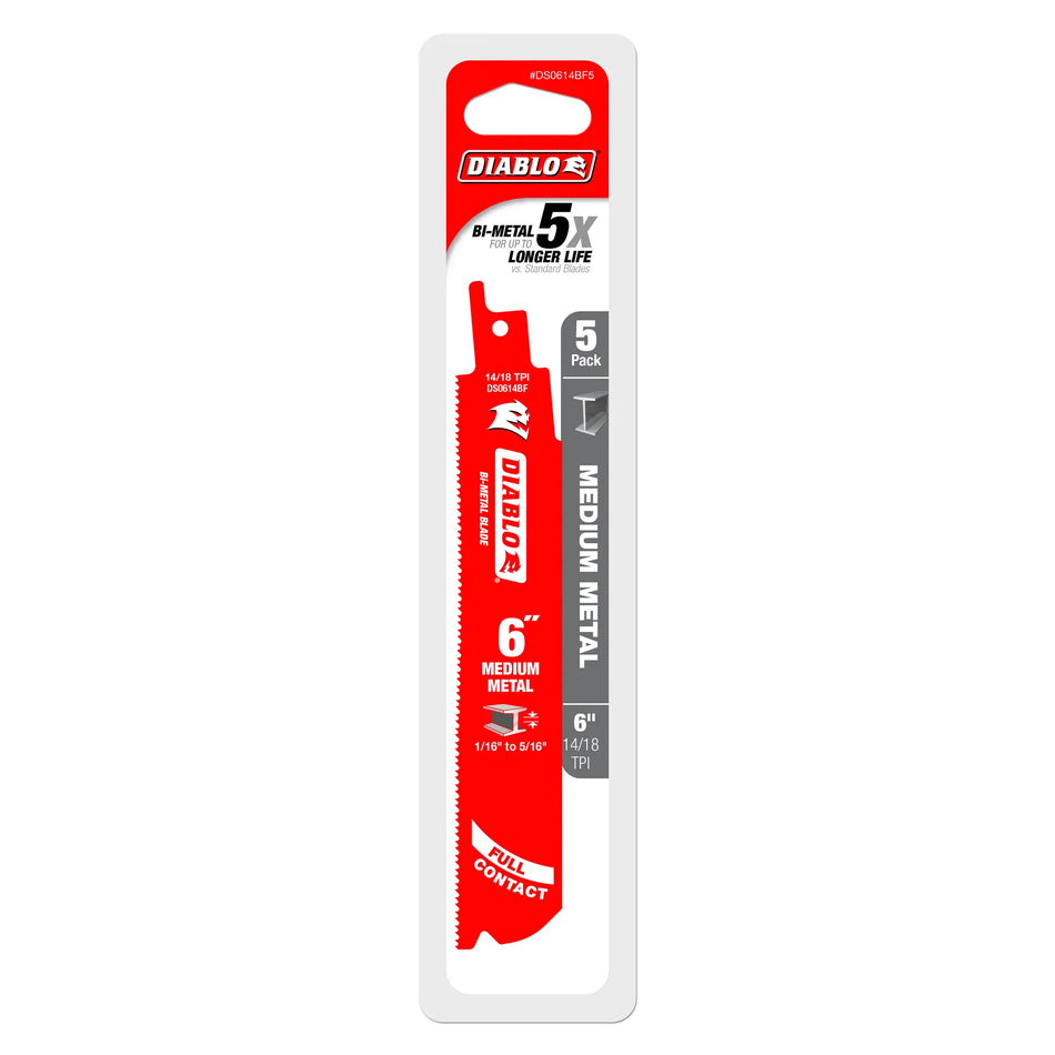 Diablo, DS0614BF5C 6" 14/18 Tooth Metal Reciprocating Saw Blade 5 Pack