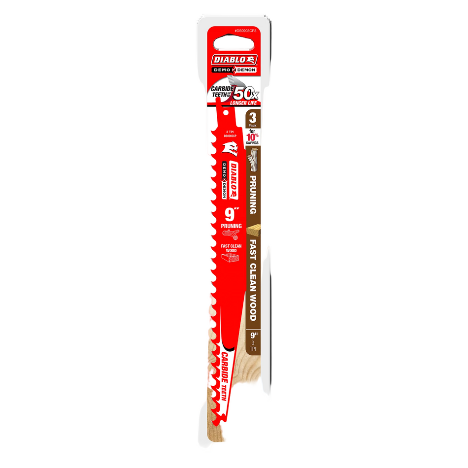 Diablo, 9" 3TPI Carbide Tipped Reciprocating Saw Blades for Pruning and Clean Wood (3-pk)