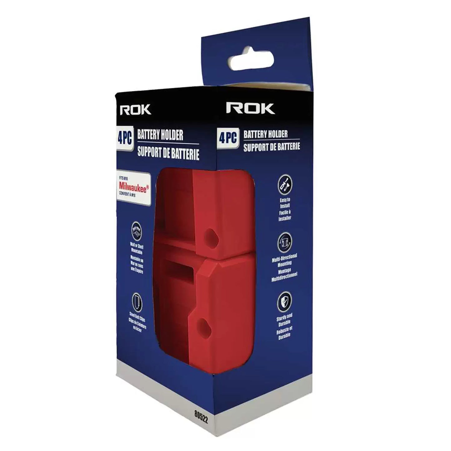 ROK, 80522 4PC Battery Holder for Milwaukee M18 Batteries