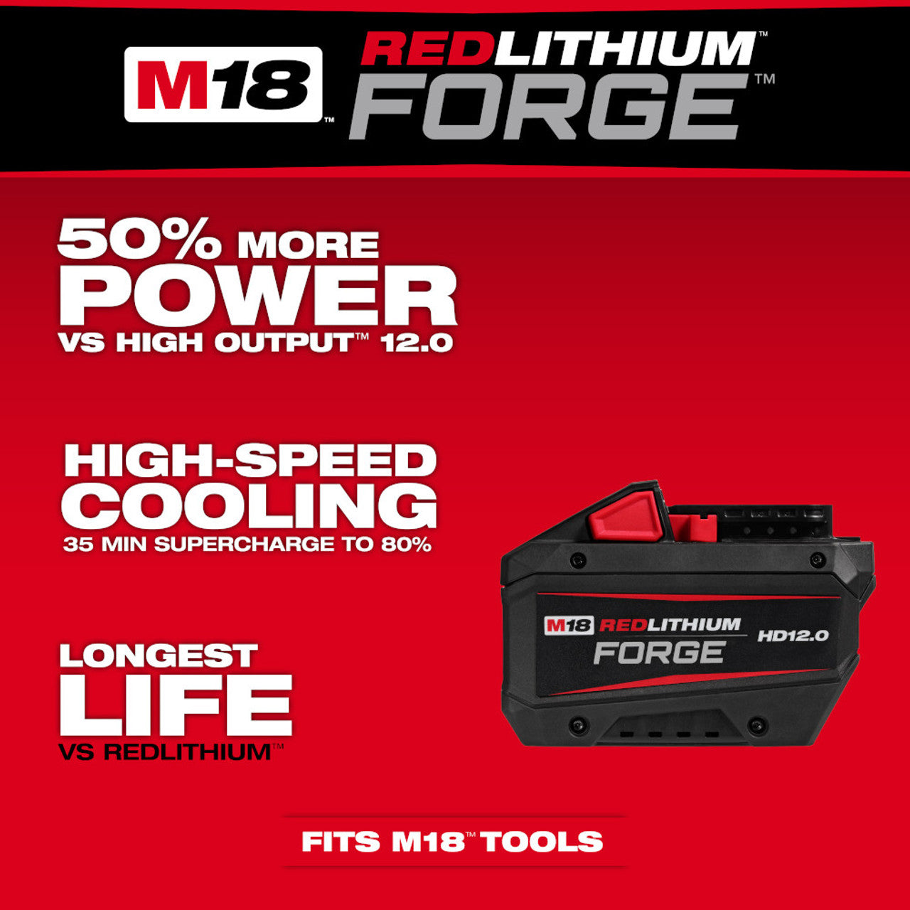 Milwaukee, 48-11-1813 M18™ REDLITHIUM™ FORGE™ HD12.0 Battery Pack