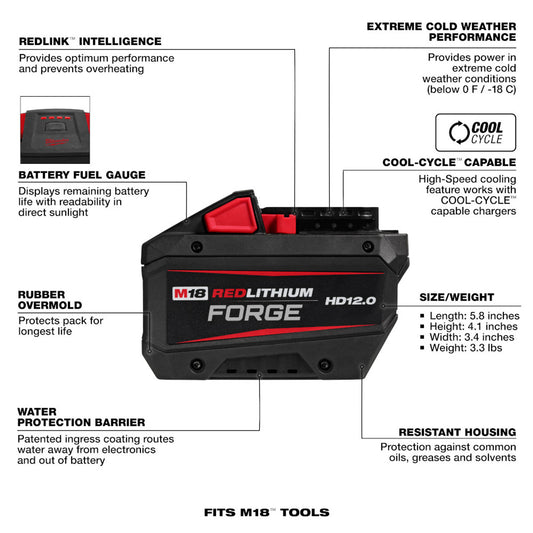 Milwaukee, 48-11-1813 M18™ REDLITHIUM™ FORGE™ HD12.0 Battery Pack