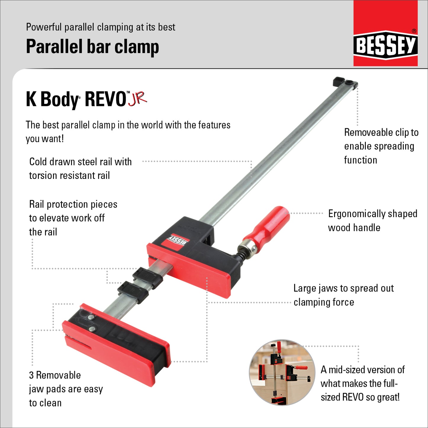 Bessey, KRJR-50 REVO Jr Pince parallèle à corps K 50''