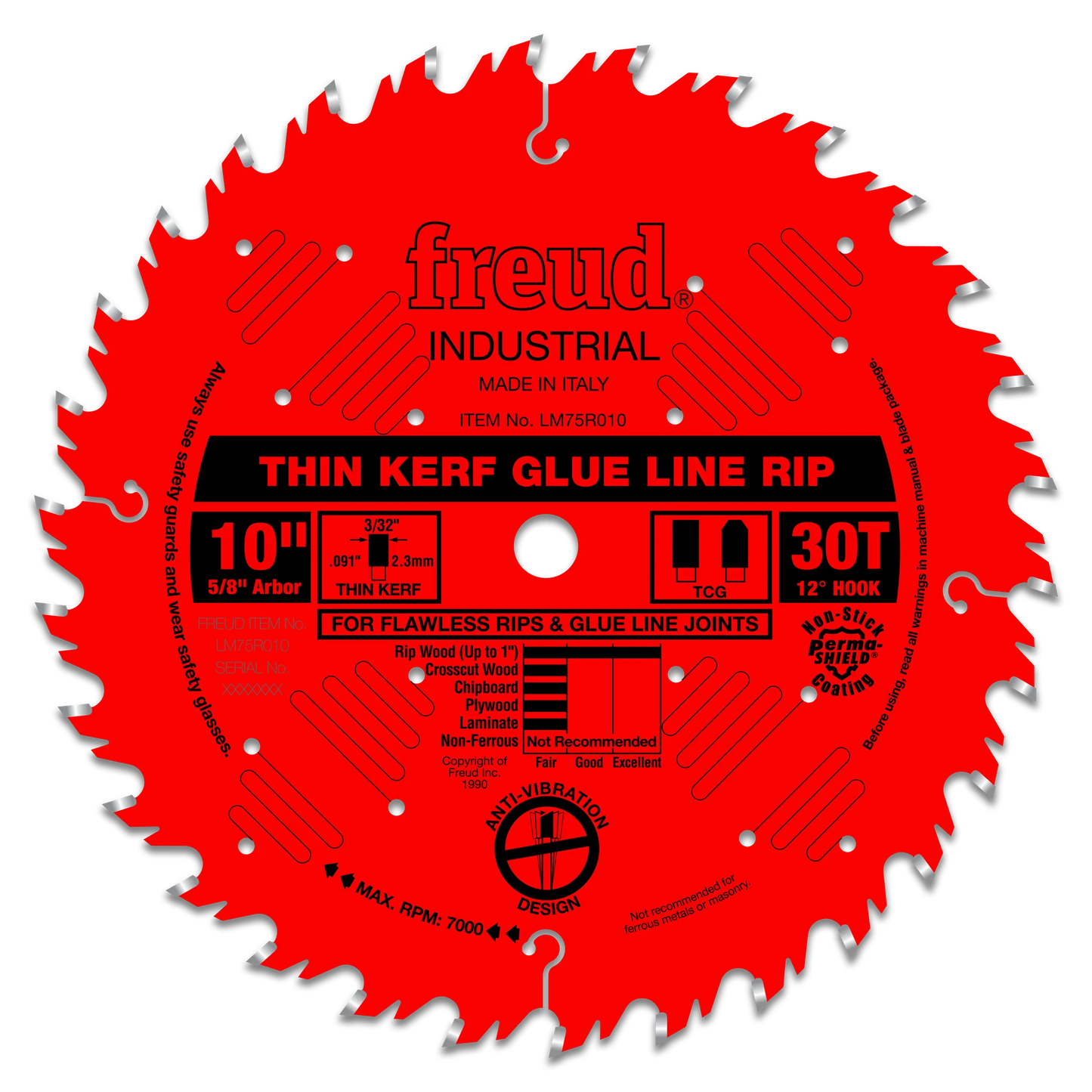 Freud, LM75R010 10'' 30 Tooth TCG Thin Kerf Glue Line Ripping Saw Blade 5/8'' Arbor