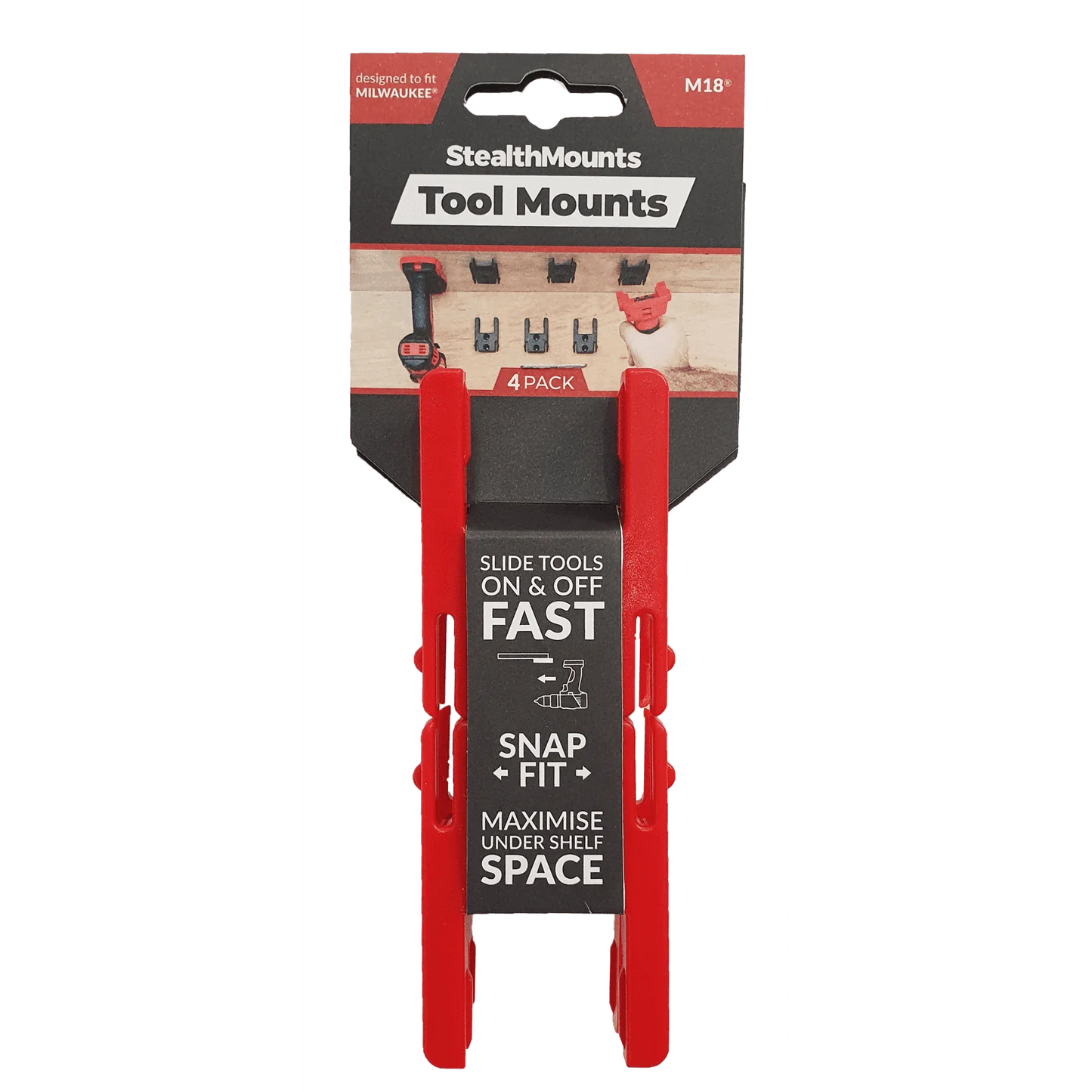 StealthMounts, TM-MW18-RED-4 Milwaukee M18 Red Tool Mounts 4 Pack