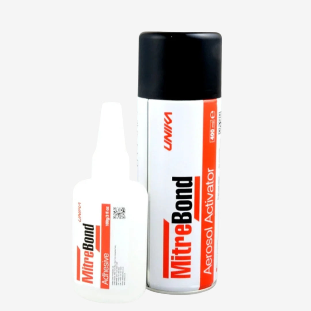 MitreBond Glue 100g Bottle and Spray Activator 400ml Adhesive Glue Sets Quickly