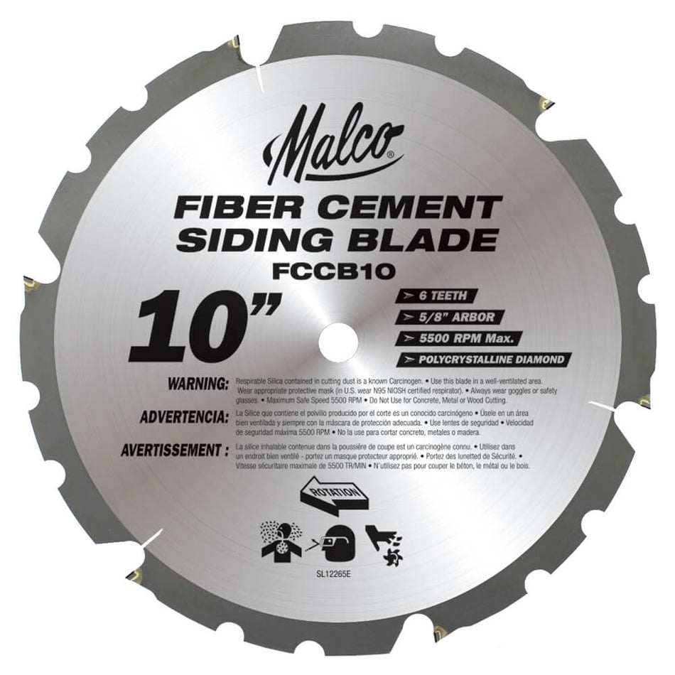 Malco, FCCB10 Lame de scie circulaire diamantée pour fibrociment 10'', arbre 5/8'' 14467