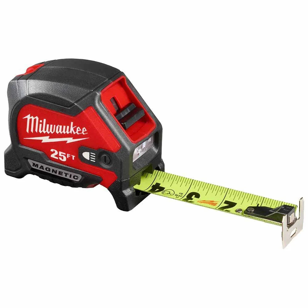 Wi Measure Check Milwaukee 48‑22‑0428 25 ft Compact Wide‑Blade Magnetic Tape Measure wi ...