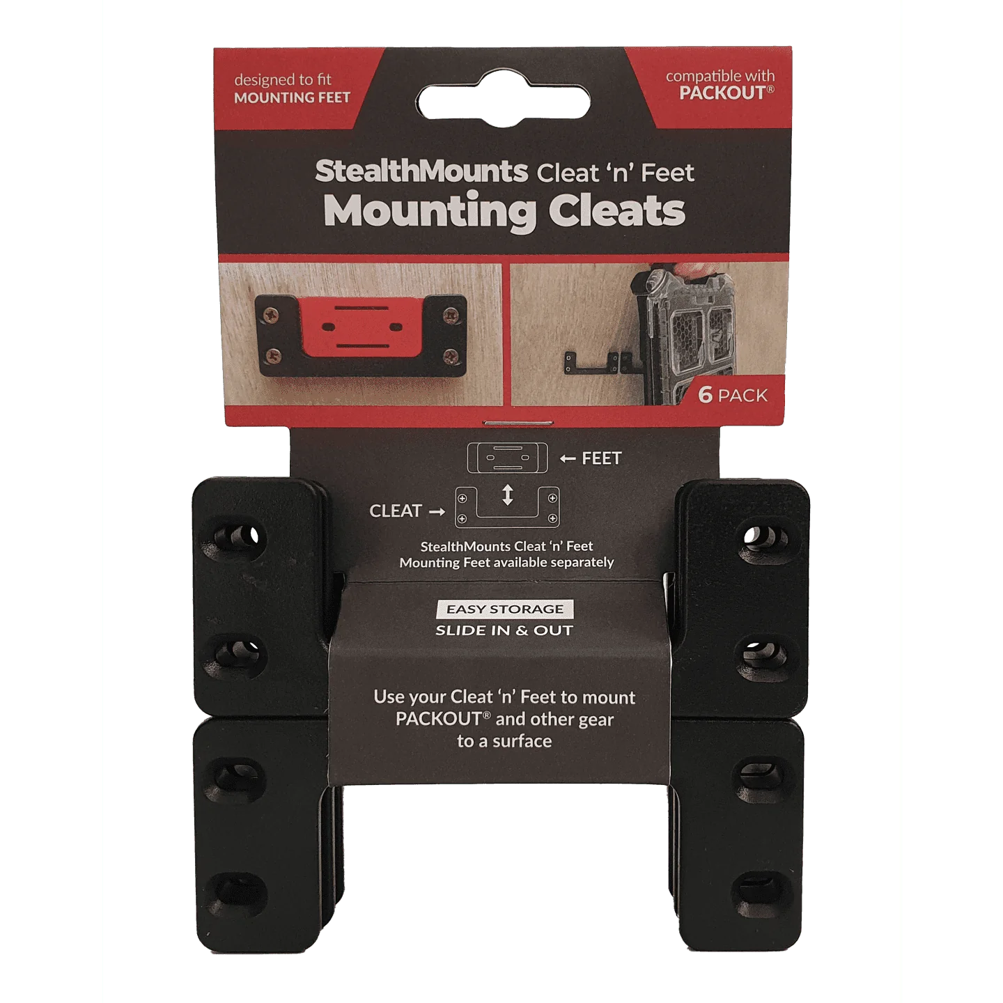 StealthMounts, OM-CL-BLK-6 Cleat n' Feet - Mounting Cleats (6 Pack)