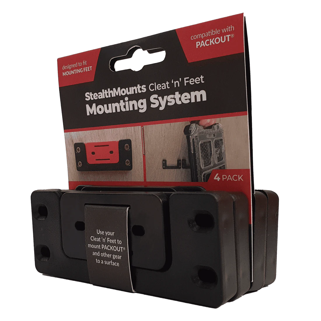 StealthMounts, OM-CLFT-BLK-4 Cleat 'n' Feet Mounting System - Black Cleats and Feet