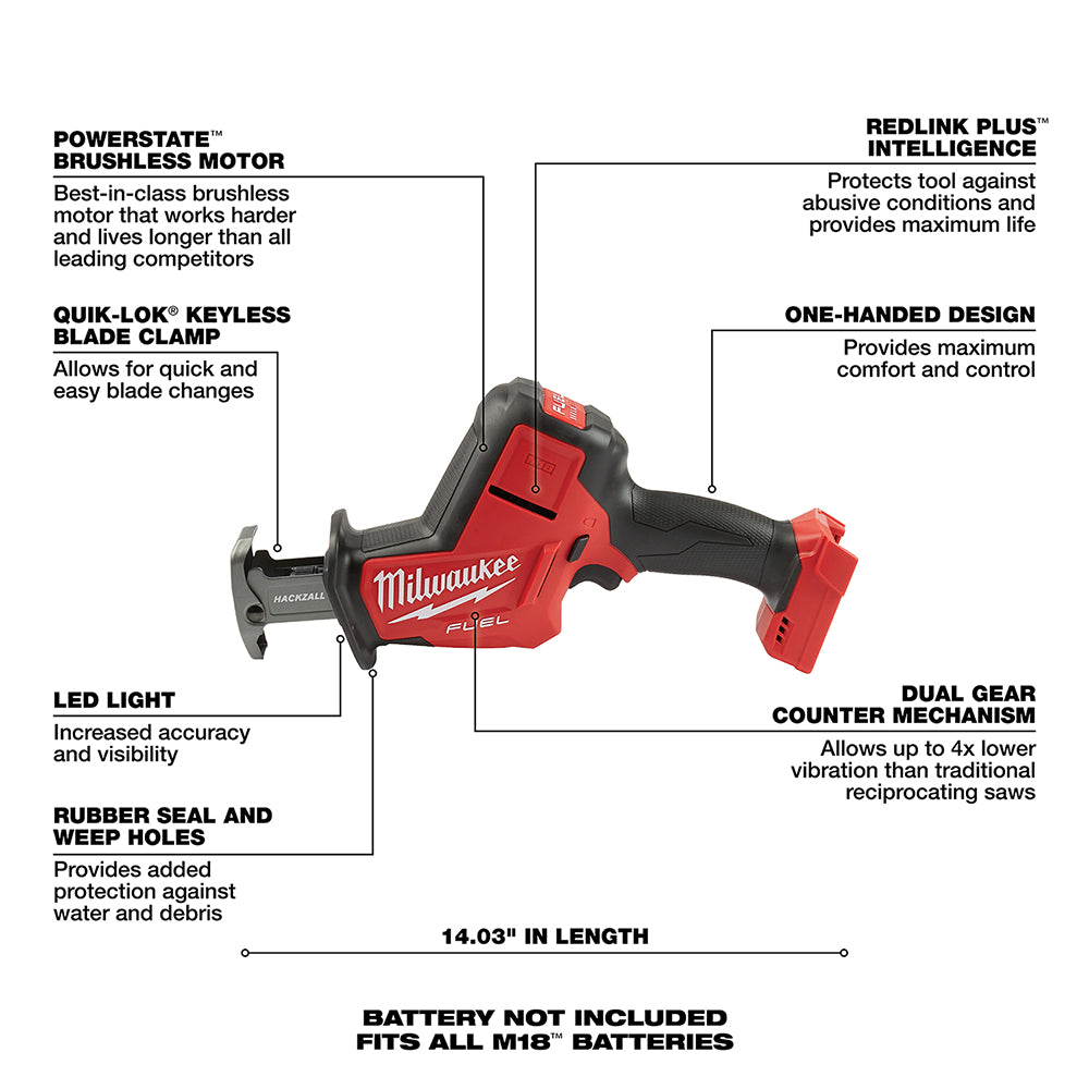 Milwaukee, 2719-20 M18 FUEL 18 Volt Lithium-Ion Brushless Cordless HACKZALL Reciprocating Saw