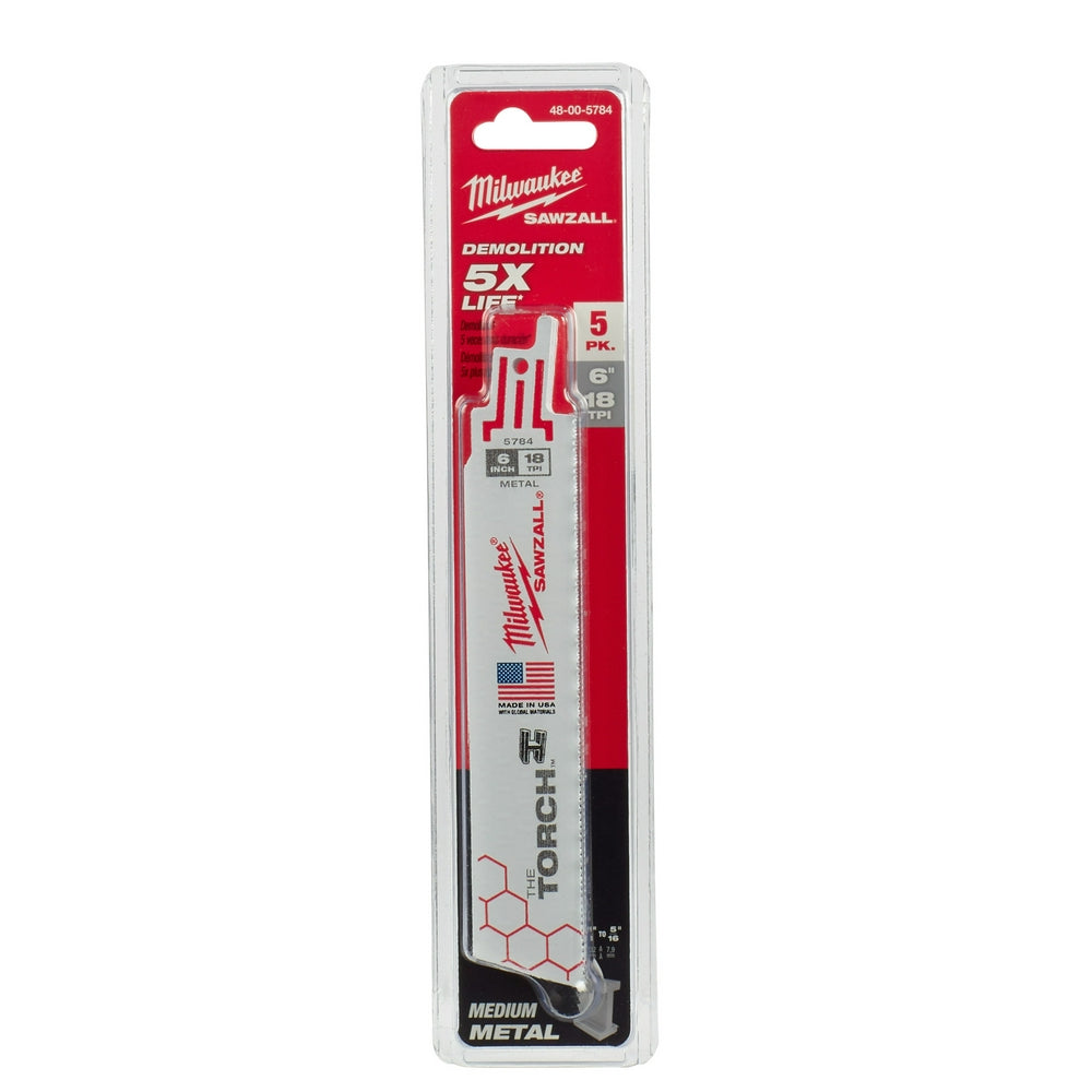 Milwaukee, 48-00-5784 Lame SAWZALL THE TORCH 18 TPI de 6 po (paquet de 5)