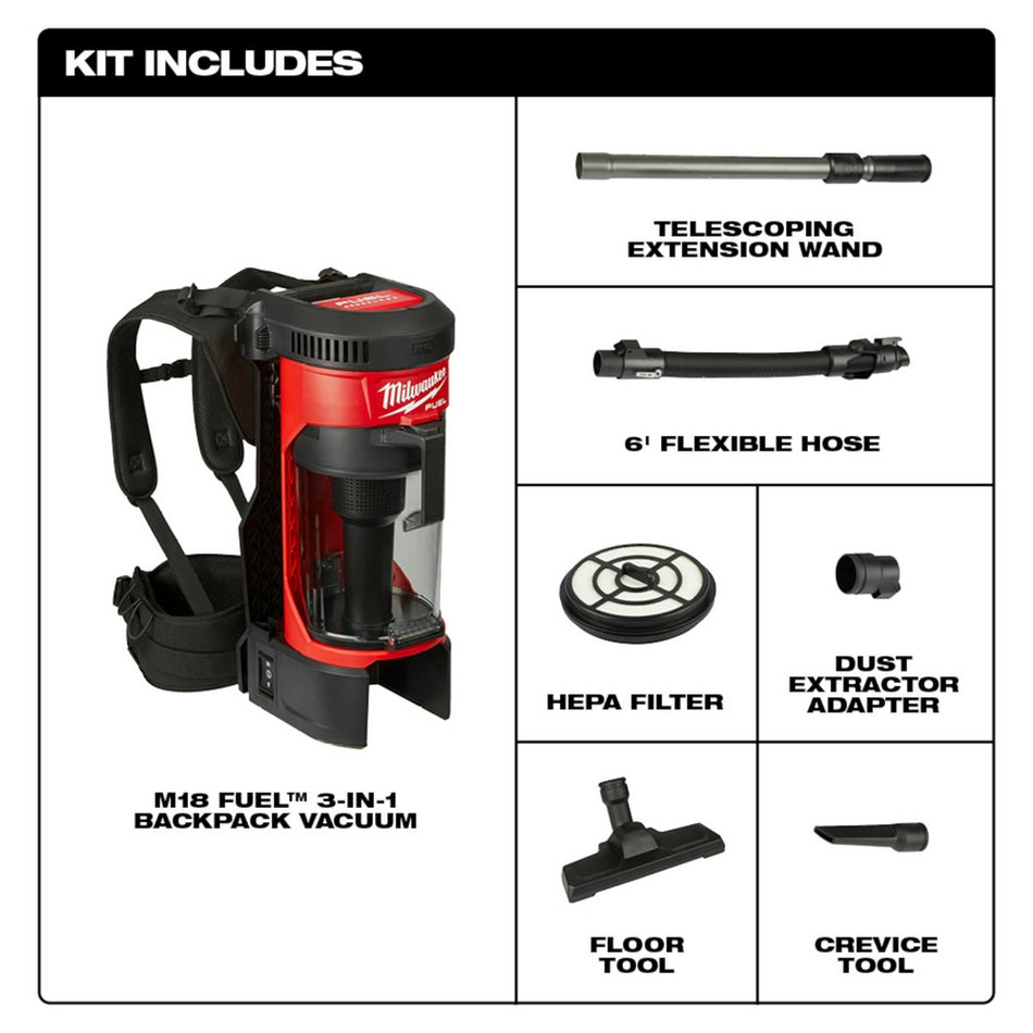 Milwaukee, 0885-20 M18 FUEL 3-in-1 Backpack Vacuum