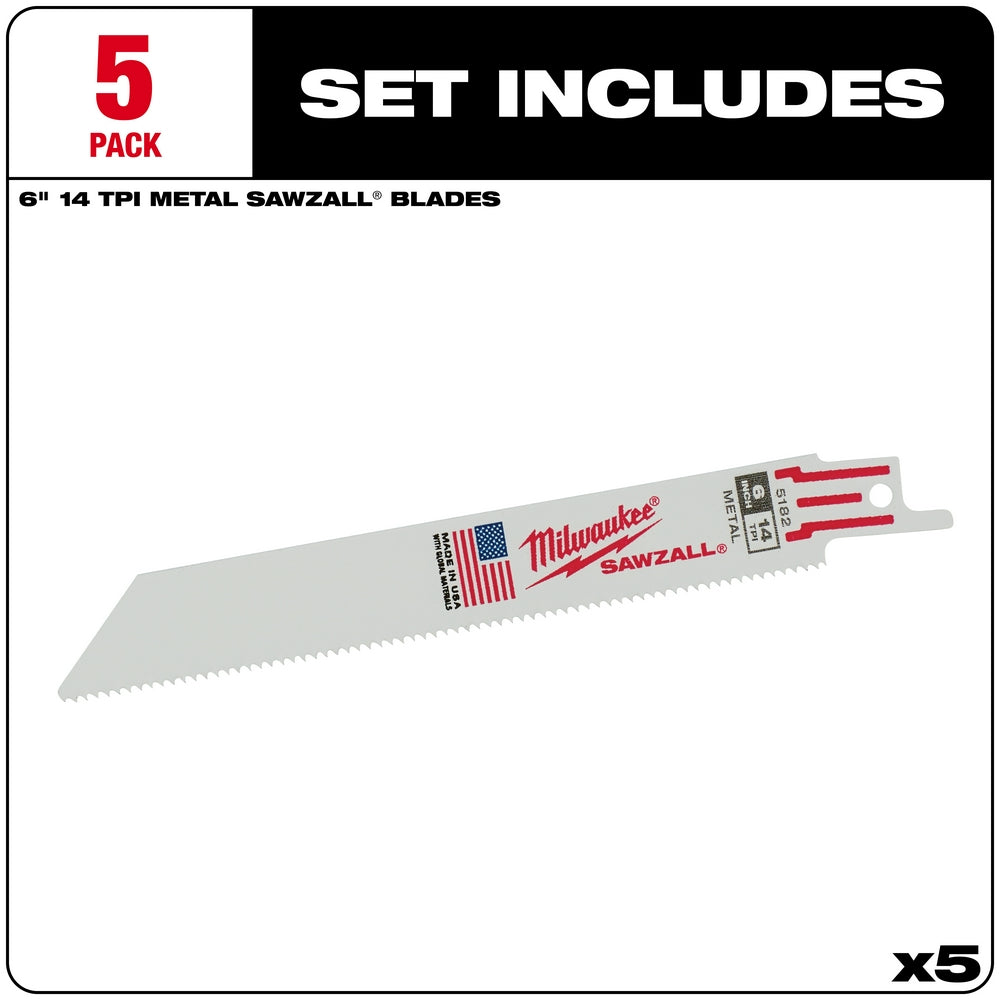 Milwaukee, 48-00-5182 Lames SAWZALL® 6" 14 TPI (paquet de 5)