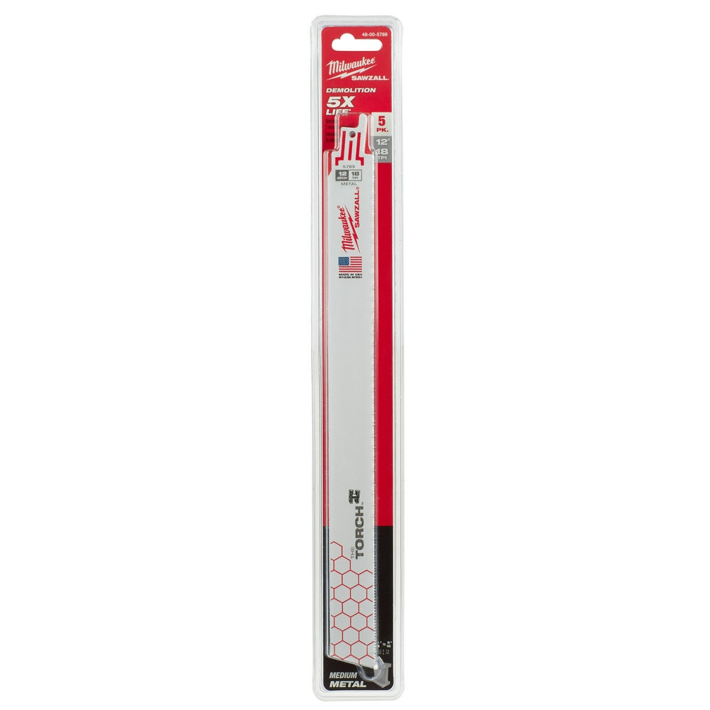 Milwaukee, 48-00-5789 12 in. 18 TPI THE TORCH SAWZALL Blade 5-Pack