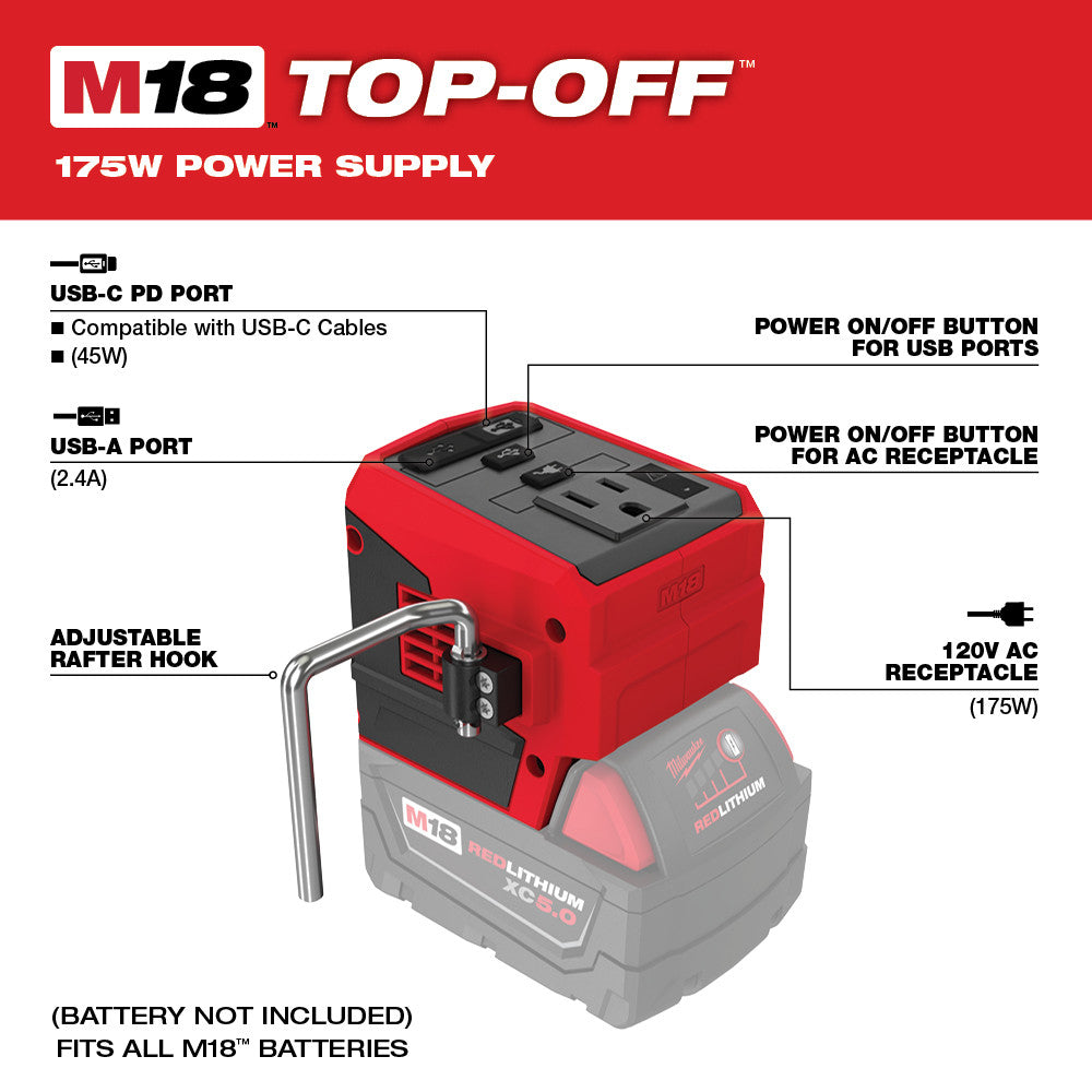 Milwaukee, 2846-20 M18 TOP-OFF 175W Power Supply