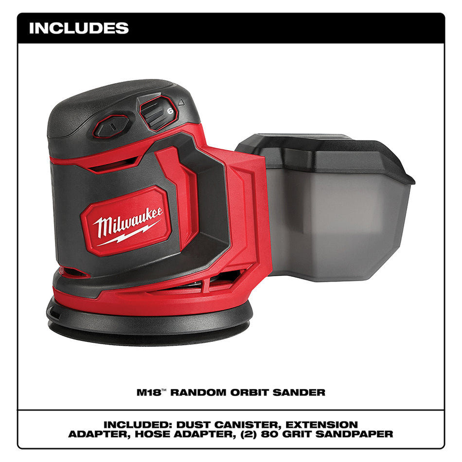 Milwaukee, 2648-20 M18 Ponceuse orbitale aléatoire sans fil au lithium-ion 18 volts (outil uniquement)