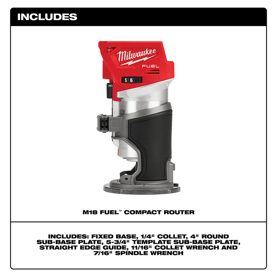 Milwaukee, 2723-20 M18 FUEL Compact 1/4" Router  - Tool Only
