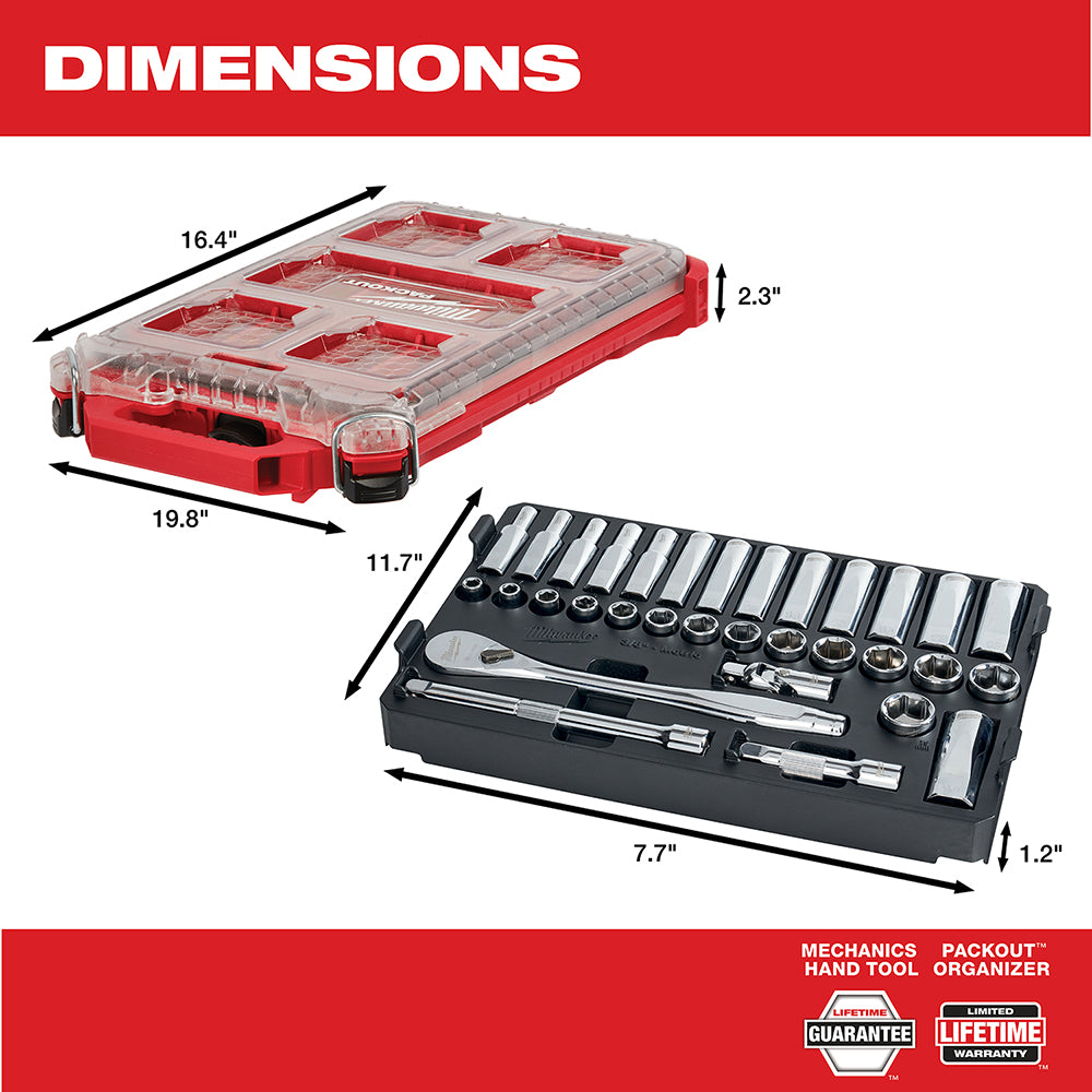 Milwaukee, 48-22-9482 PACKOUT Metric 3/8'' Ratchet and Socket Set 32-Piece