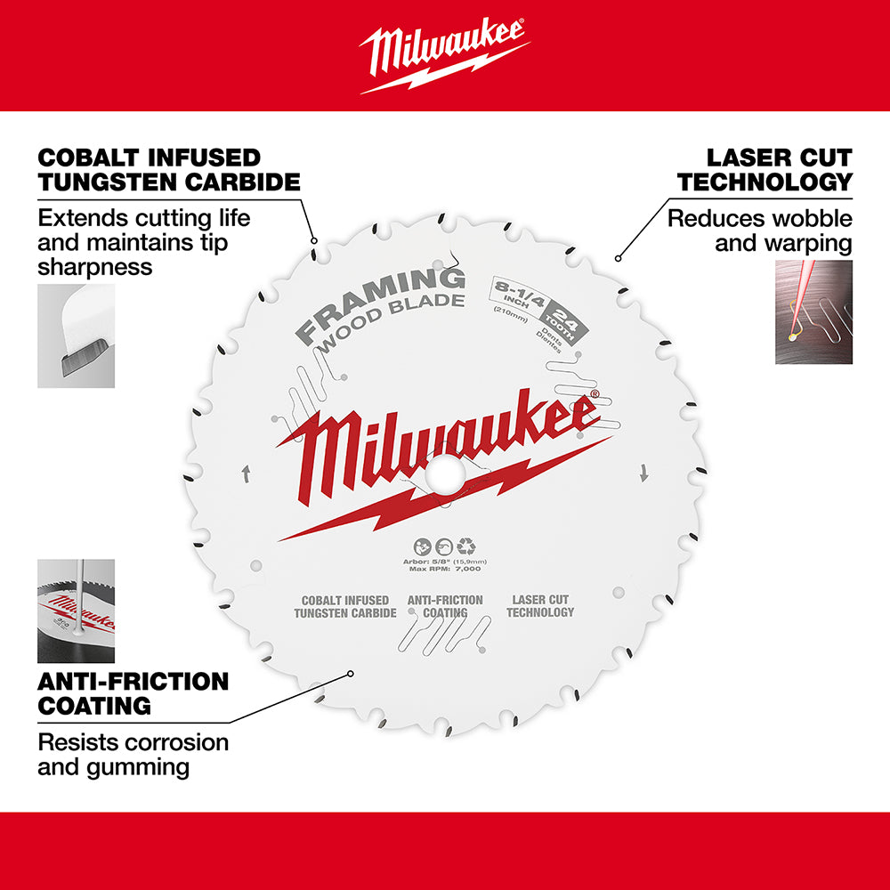 Milwaukee, 48-40-0820 8-1/4 in. 24T Framing Circular Saw Blade