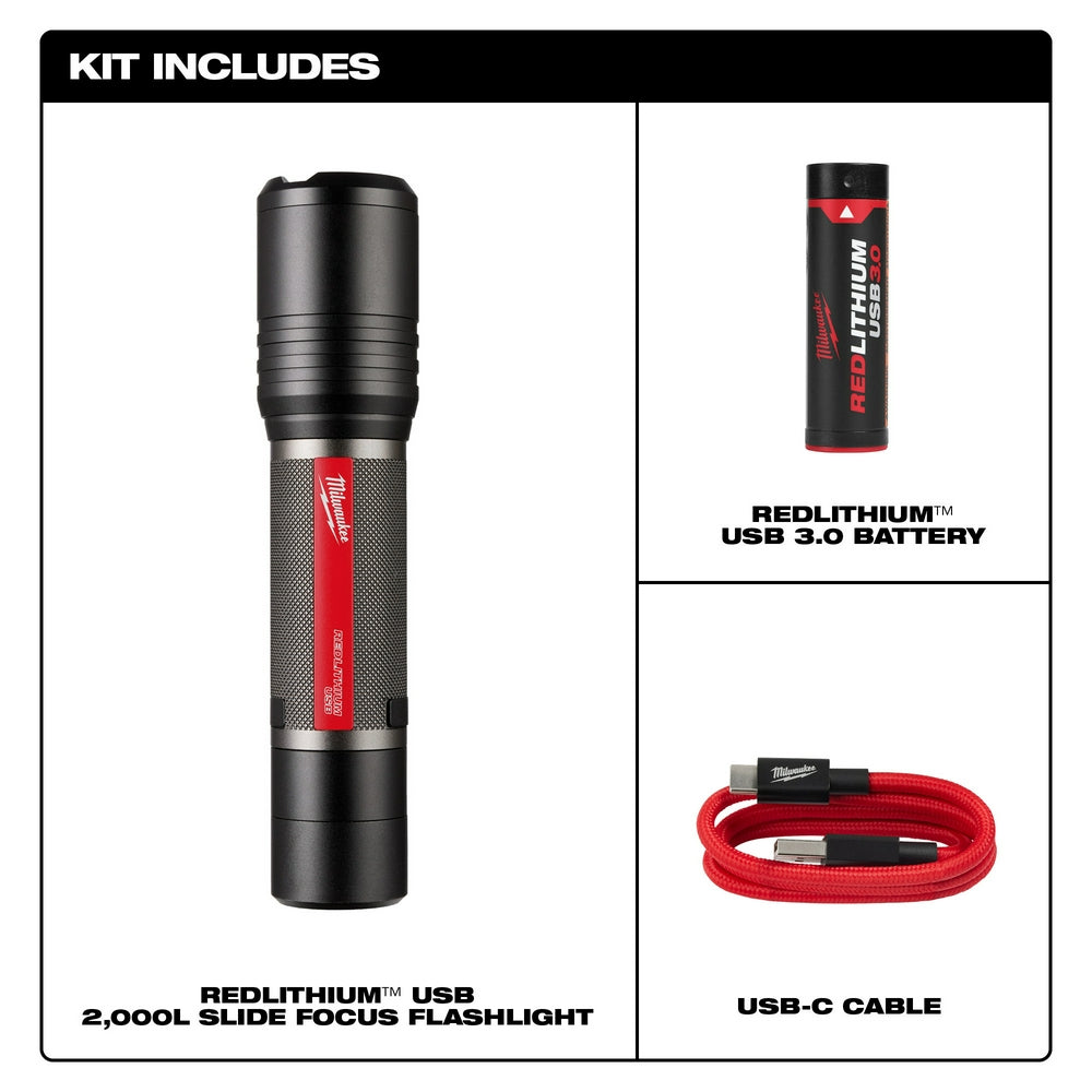 Milwaukee, 2162-21 REDLITHIUM USB 2,000 Lumen Slide Focus Flashlight