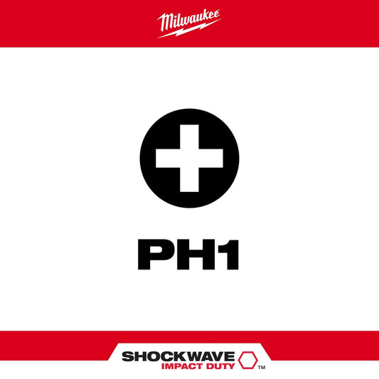 Milwaukee, 48-32-4411 Embouts d'insertion Phillips #1 à impact SHOCKWAVE™ (2PK)