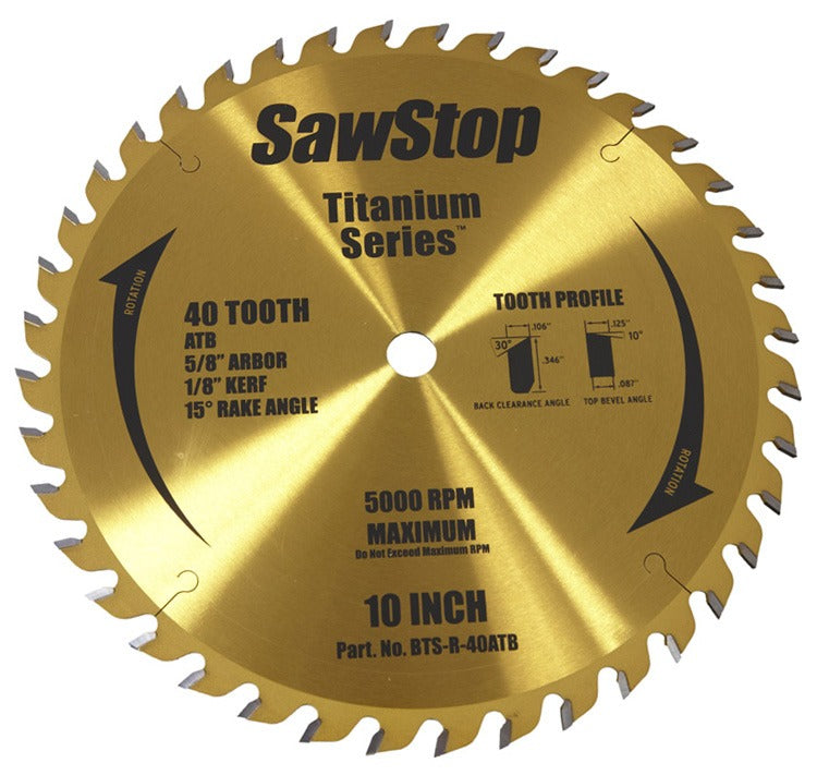 SawStop, BTS-R-40ATB 40T Titanium Series Premium Saw Blade