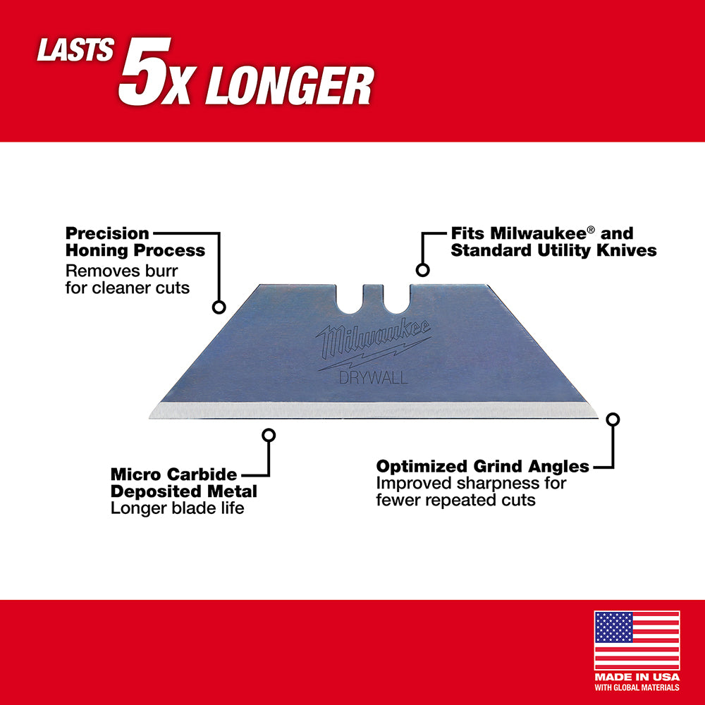 Milwaukee, 48-22-1953 Lames de couteaux utilitaires pour cloisons sèches avec distributeur - 50 pièces
