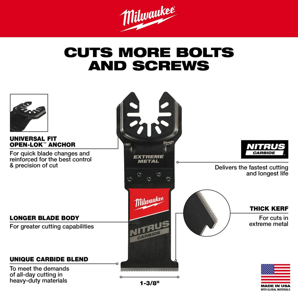 Milwaukee, 49-25-1561 NITRUS CARBIDE Extreme Metal Universal Fit OPEN-LOK Multi-Tool Blade 1PK