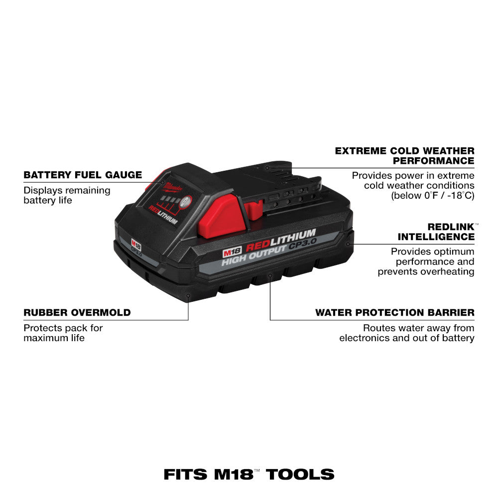 Milwaukee, 48-11-1837 M18 18 Volt Lithium-Ion Cordless REDLITHIUM HIGH OUTPUT CP3.0 Battery - 2 Piece