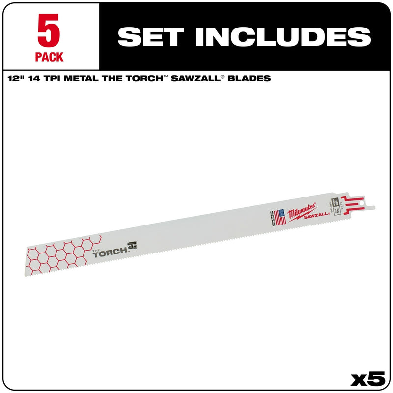 Milwaukee, 48-00-5794 12 in. 14 TPI THE TORCH SAWZALL Blades - 5 Pack