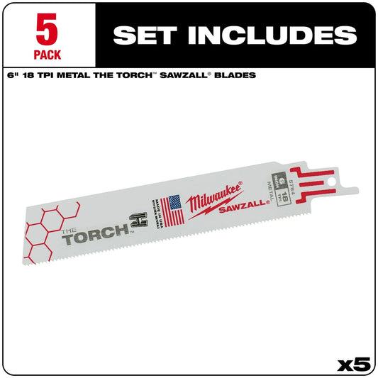 Milwaukee, 48-00-5784 6 in. 18 TPI THE TORCH SAWZALL Blade (5 pk)