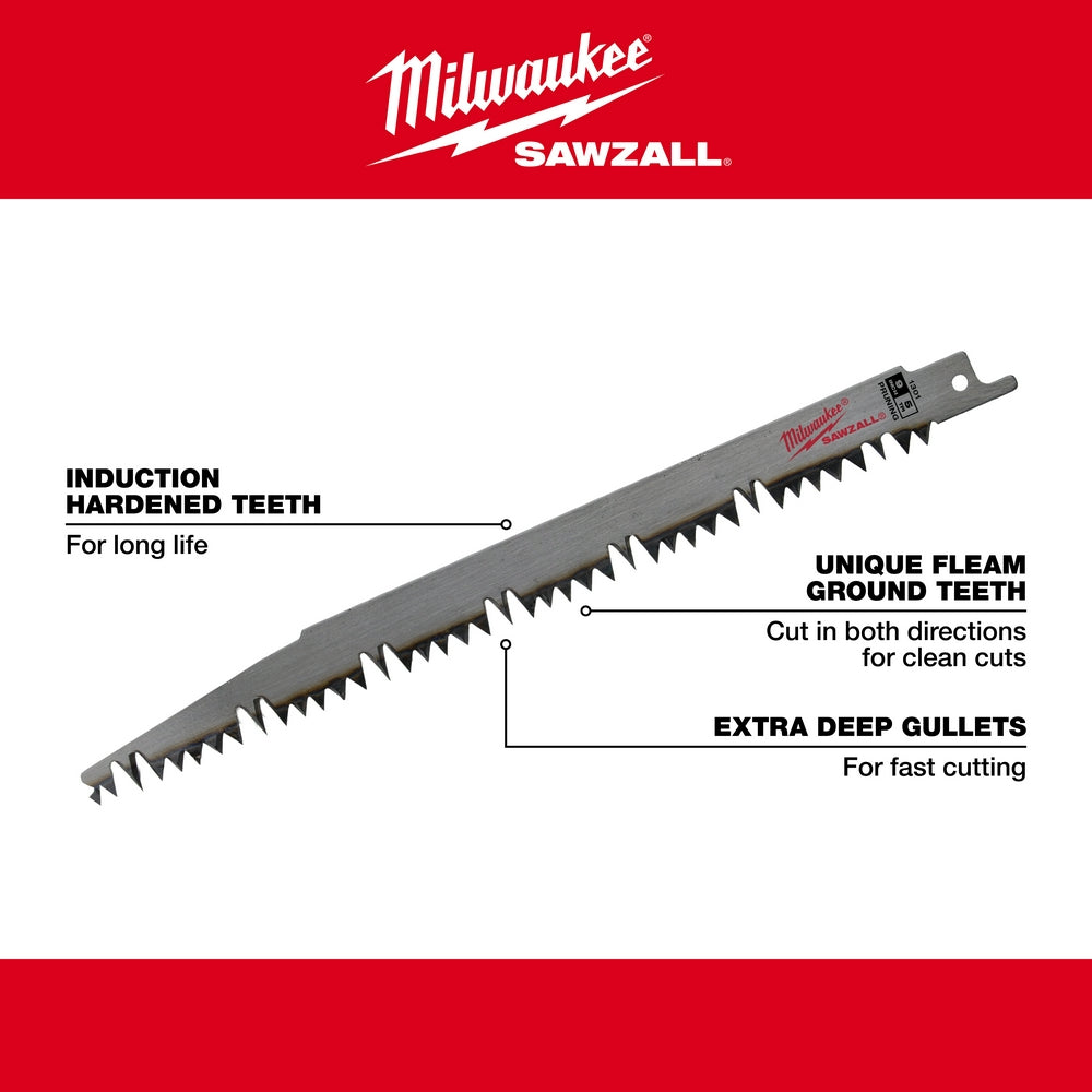 Milwaukee, 48-00-1303 12 in. 5 TPI Pruning SAWZALL Blades - 5 Pack