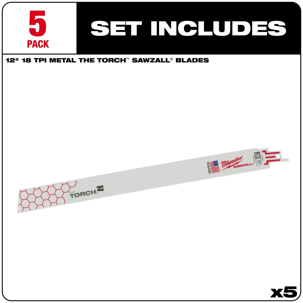 Milwaukee, 48-00-5789 12 in. 18 TPI THE TORCH SAWZALL Blade 5-Pack