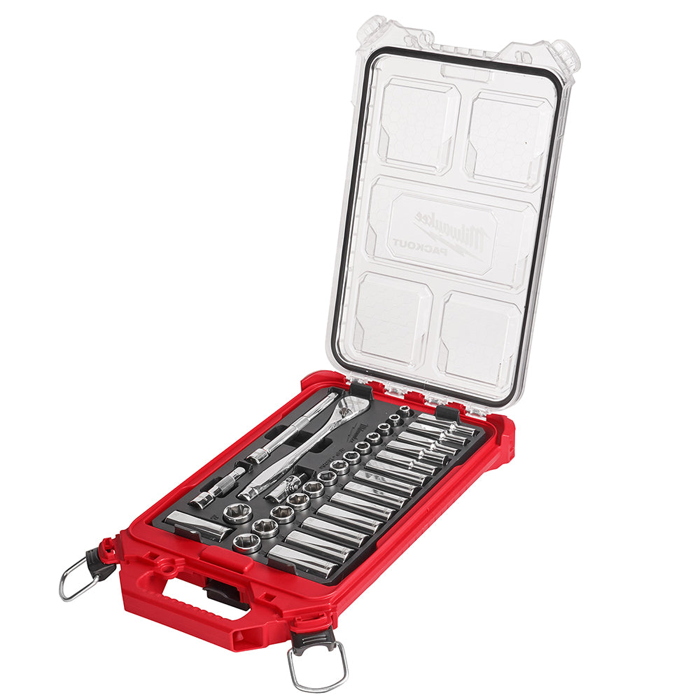 Milwaukee, 48-22-9482 PACKOUT Metric 3/8'' Ratchet and Socket Set 32-Piece