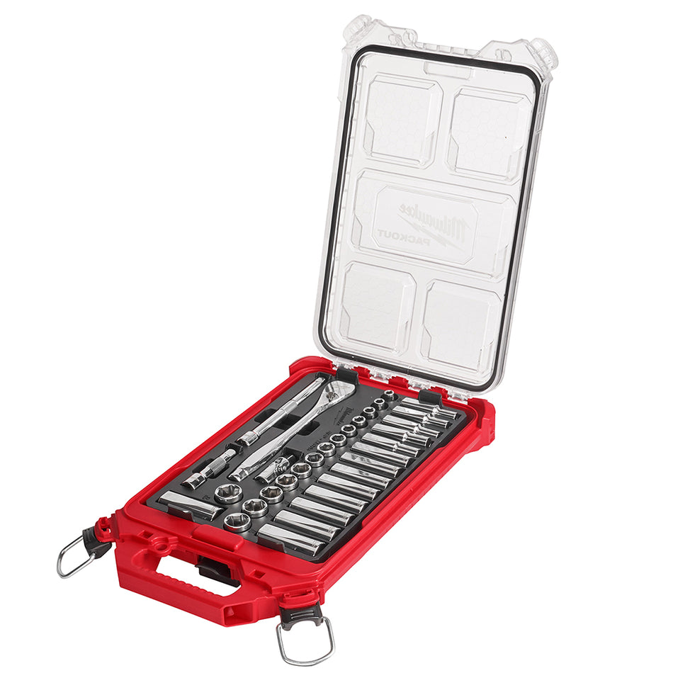 Milwaukee 48-22-9482 PACKOUT Jeu de cliquets et douilles métriques 3/8″ 32 pièces