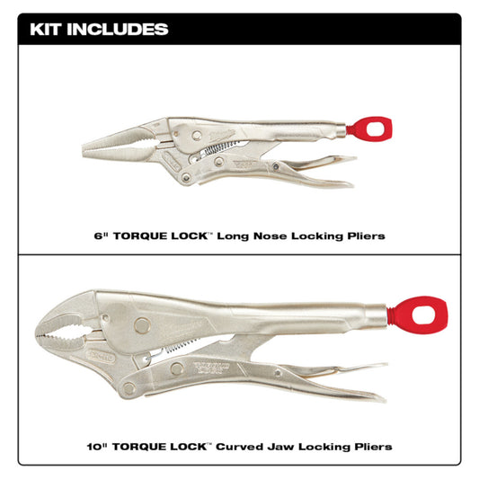 Milwaukee, 48-22-3602 10" CURVED JAW & 6" LONG NOSE TORQUE LOCK™ LOCKING PLIERS SET (2pc)