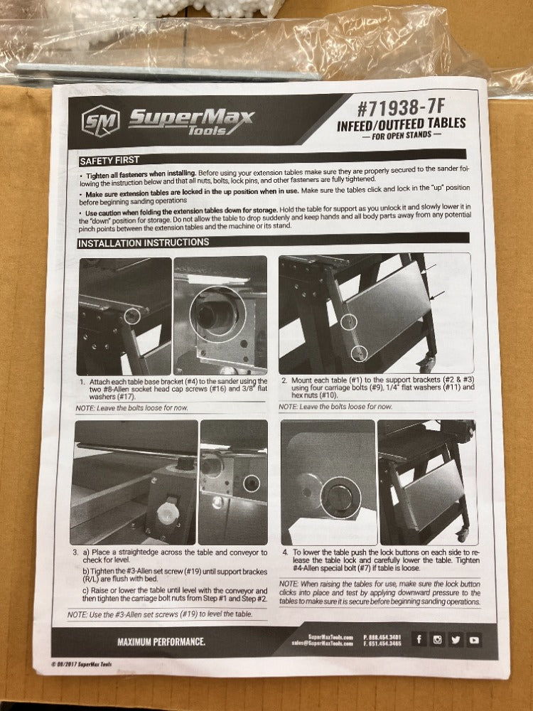 SuperMax 71938-7F Folding In and Outfeed Tables for 19/38 Drum Sanders