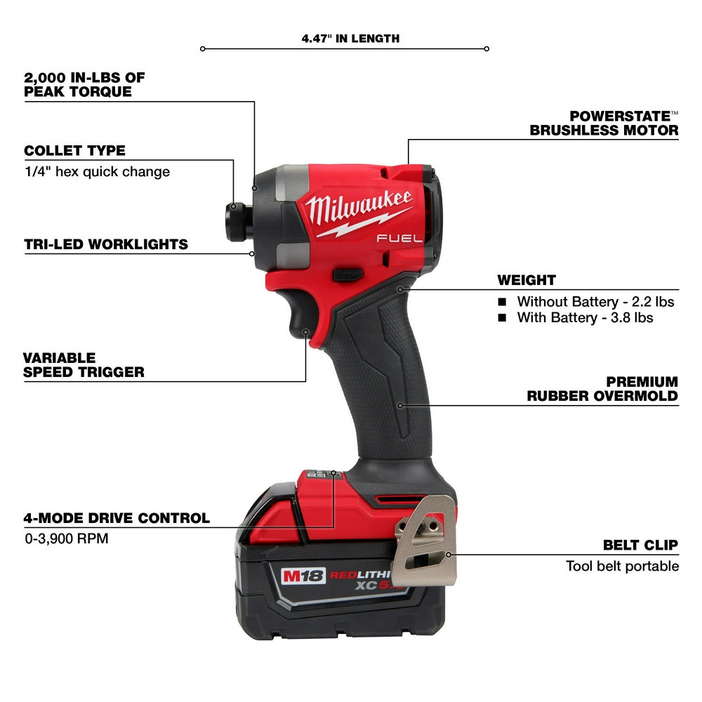 Milwaukee, 3697-22 M18 FUEL 18-Volt Lithium-Ion Brushless Cordless Hammer Drill and Impact Driver Combo Kit