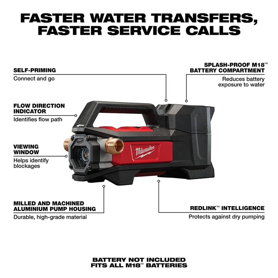 Milwaukee, 2771-20 M18 Pompe de transfert sans fil au lithium-ion 18 volts - Outil uniquement