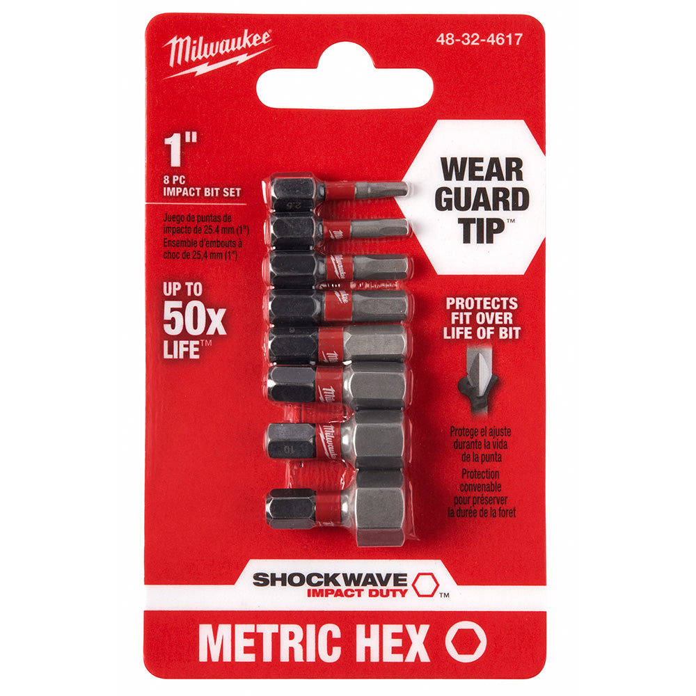 Milwaukee, 48-32-4617 8-Piece METRIC SHOCKWAVE 1 in. Impact Metric Hex Insert Bit Set (3 Pack)