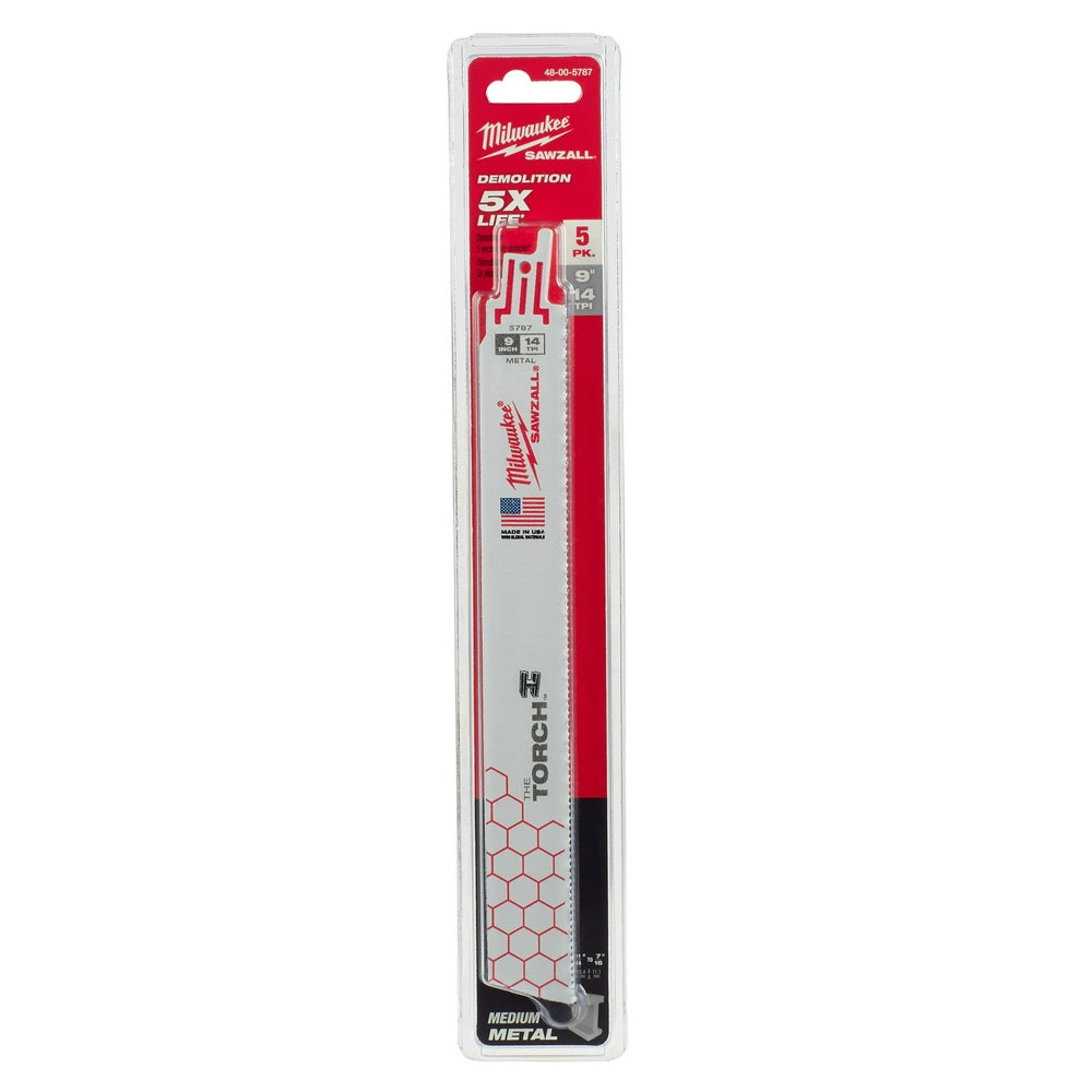 Milwaukee, 48-00-5787 9 in. 14 TPI THE TORCH SAWZALL Blade (5 pk)