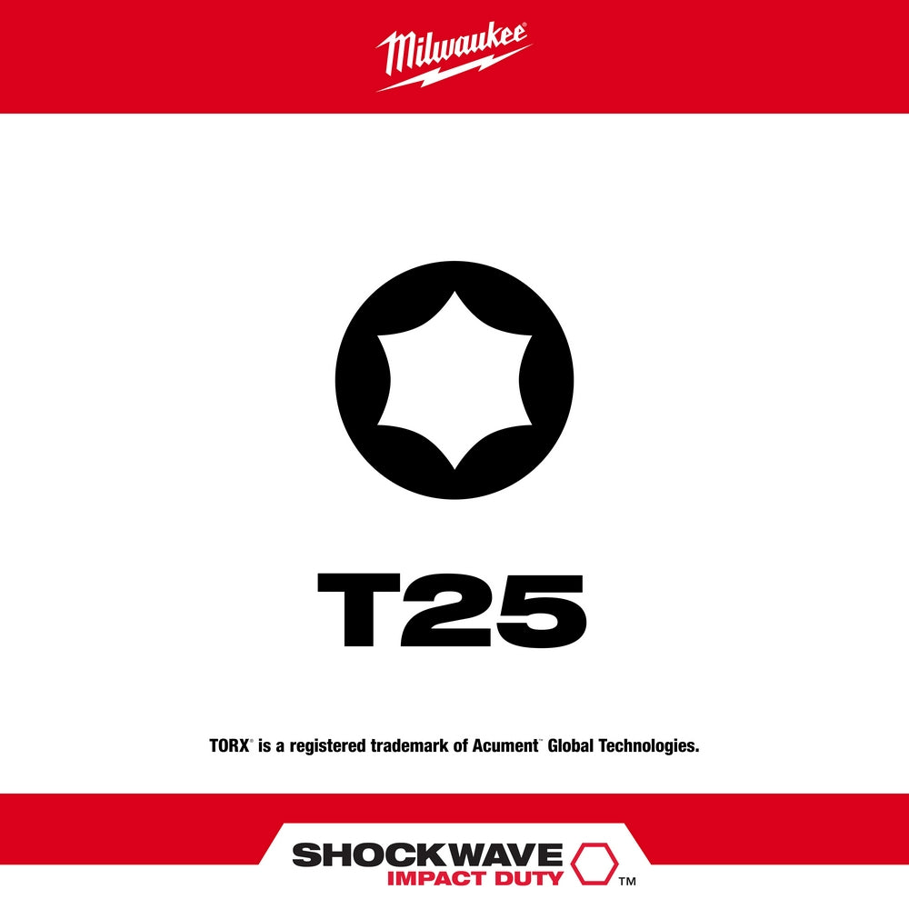 Milwaukee, 48-32-4485 Embout de puissance à impact Torx T25 SHOCKWAVE de 2 po