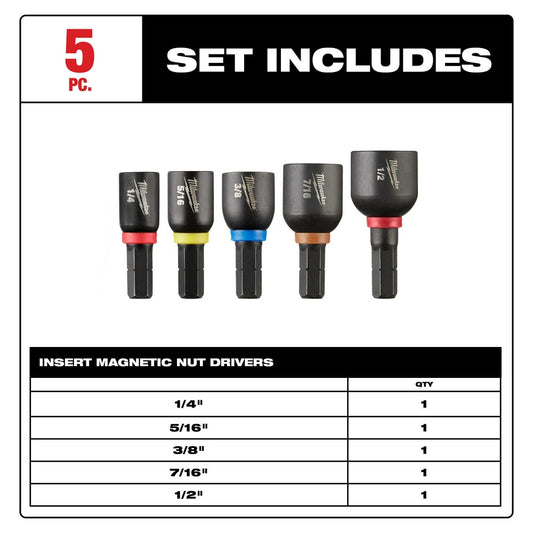 Milwaukee, 49-66-4563 SHOCKWAVE Impact Duty Insert Magnetic Nut Driver Set (5 pc)