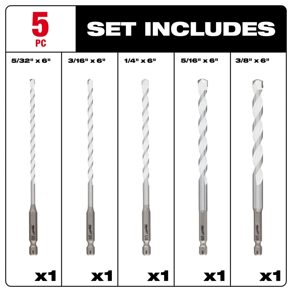 Milwaukee, 48-20-8898 Jeu de forets multi-matériaux en carbure SHOCKWAVE Impact Duty™ - 5 pièces