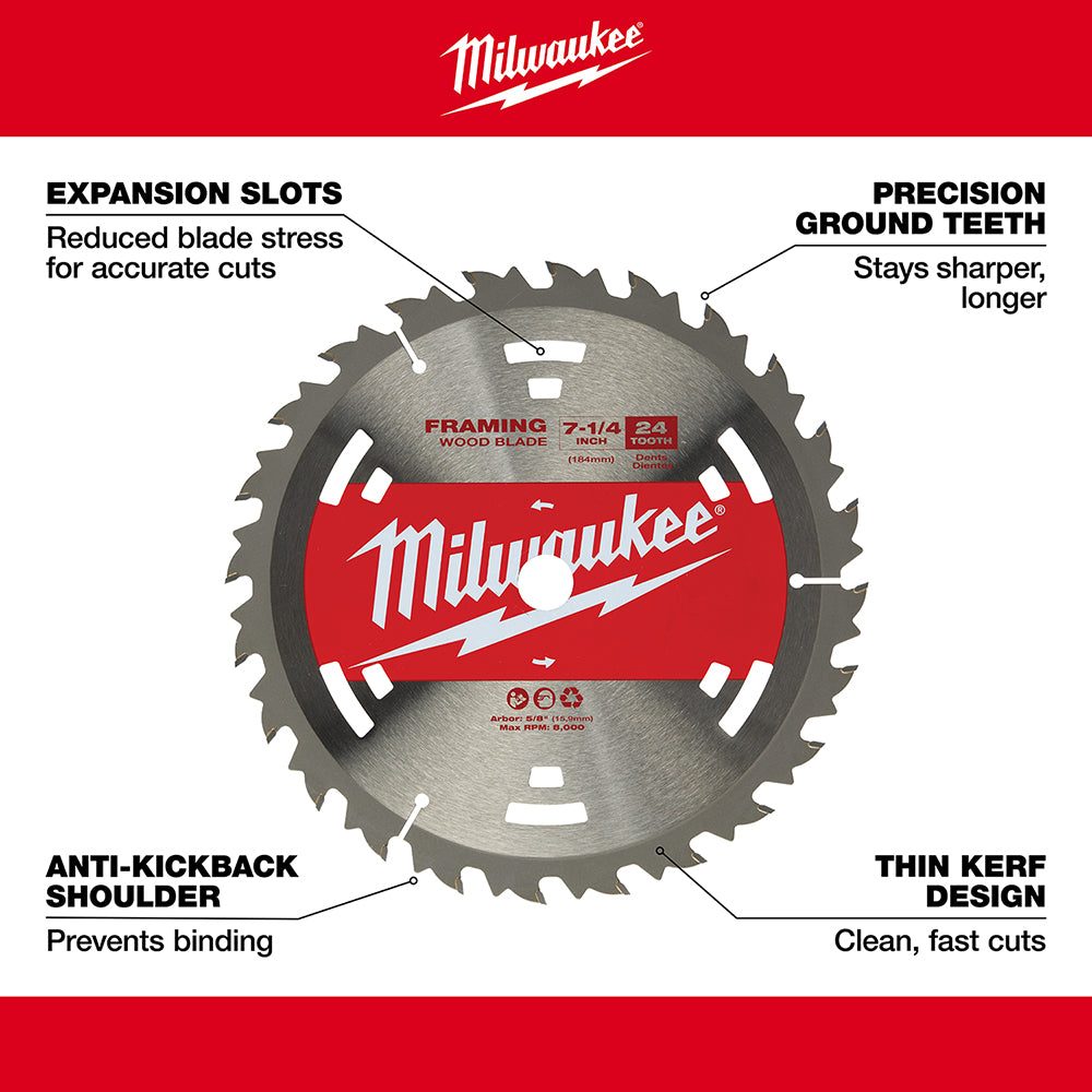 Milwaukee, 48-41-0710 7-1/4 in. 24T Basic Framer Circular Saw Blade