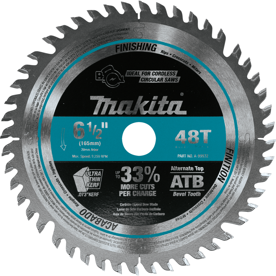 Makita, A-99932 Lame de scie plongeante sans fil à pointe en carbure 6-1/2'' 48T 10006
