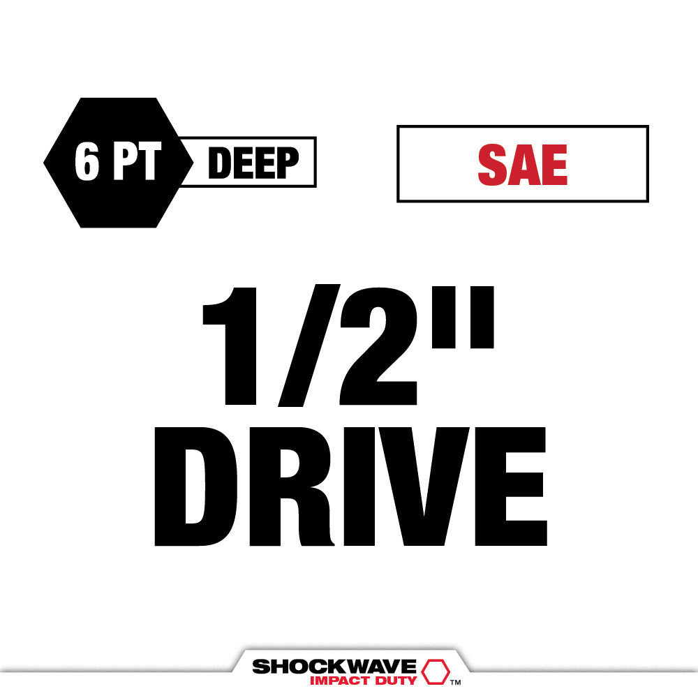 Milwaukee, 49-66-6802 PACKOUT Shockwave 1/2'' Drive 15pc SAE Impact Socket Set