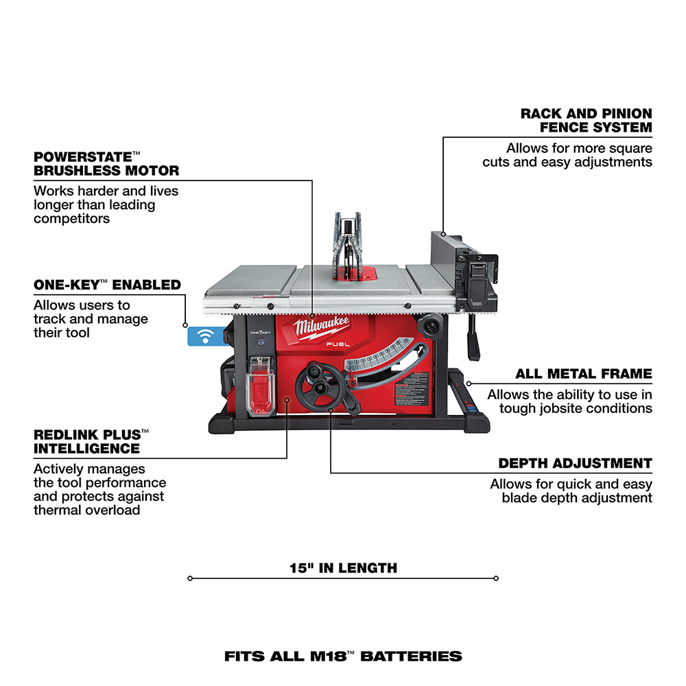 Milwaukee, 2736-21HD M18 FUEL 8-1/4in Portable Table Saw