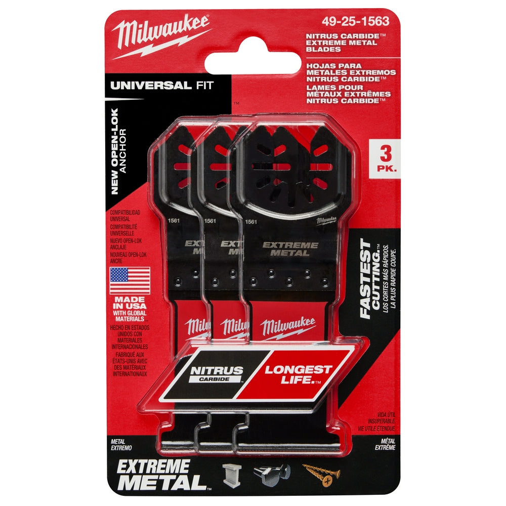 Milwaukee, 49-25-1563 NITRUS CARBIDE Extreme Metal Universal Fit OPEN-LOK Multi-Tool Blade 3PK