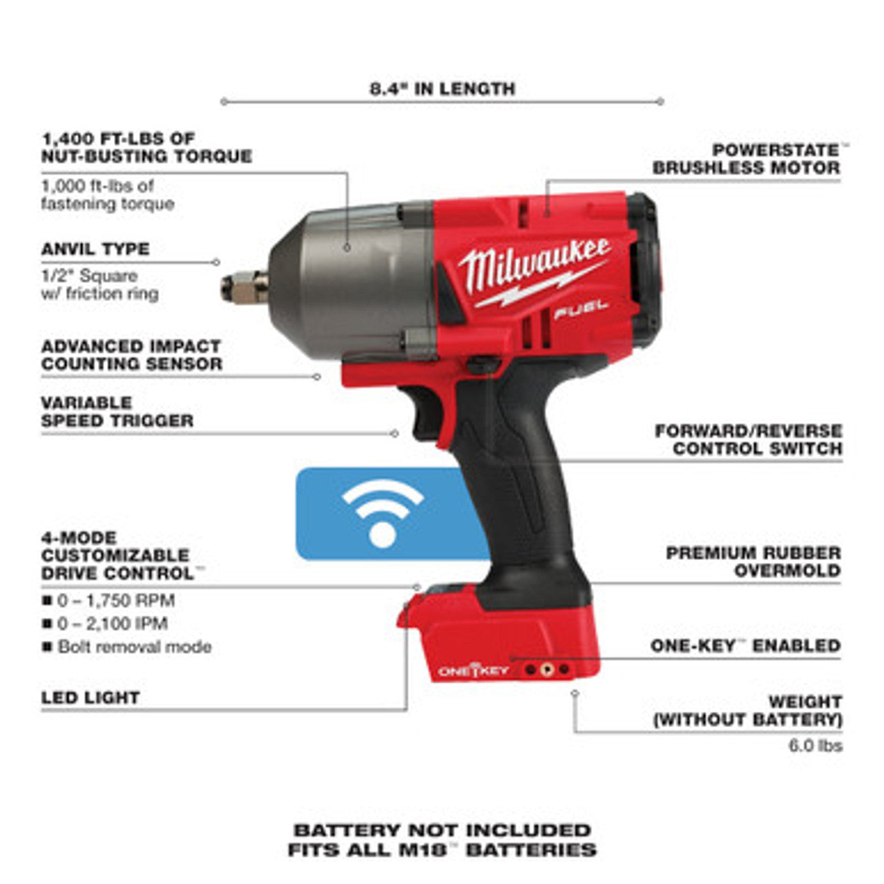Milwaukee, 2863-20 M18 FUEL™ w/ ONE-KEY™ High Torque Impact Wrench 1/2" Friction Ring Kit